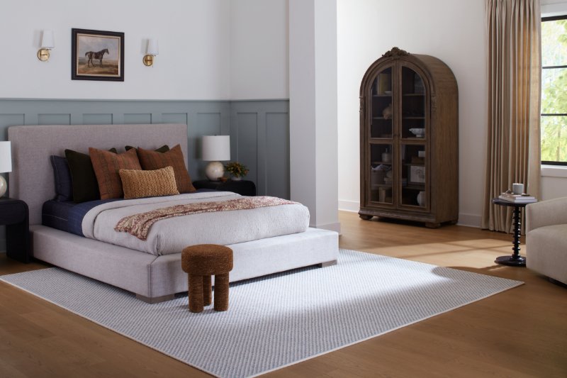 Karastan Belleluxe Flooring with a grey area rug in a stylish bedroom